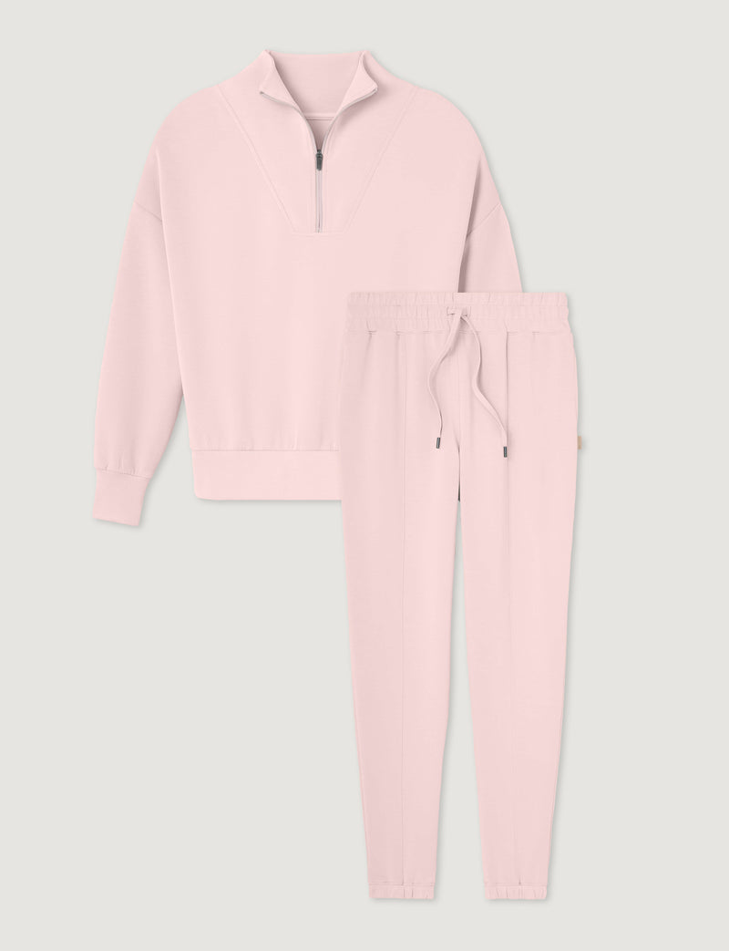 Women's Luxe Traveler Knit Quarter Zip & Jogger Set::Rosewater