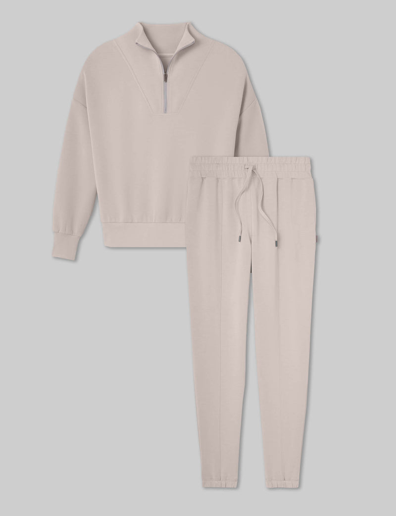 Women's Luxe Traveler Knit Quarter Zip & Jogger Set::Ashes of Roses