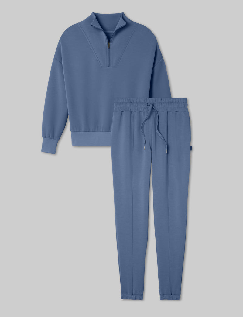 Women's Luxe Traveler Knit Quarter Zip & Jogger Set::Vintage Indigo