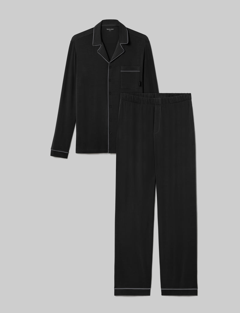 Downtime Long Sleeve Pajama Top & Pant Set::Black