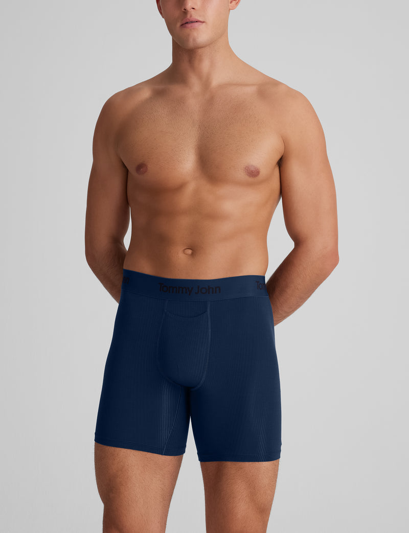 Second Skin Luxe Rib Mid-Length Boxer Brief 6"::Dress Blues Luxe