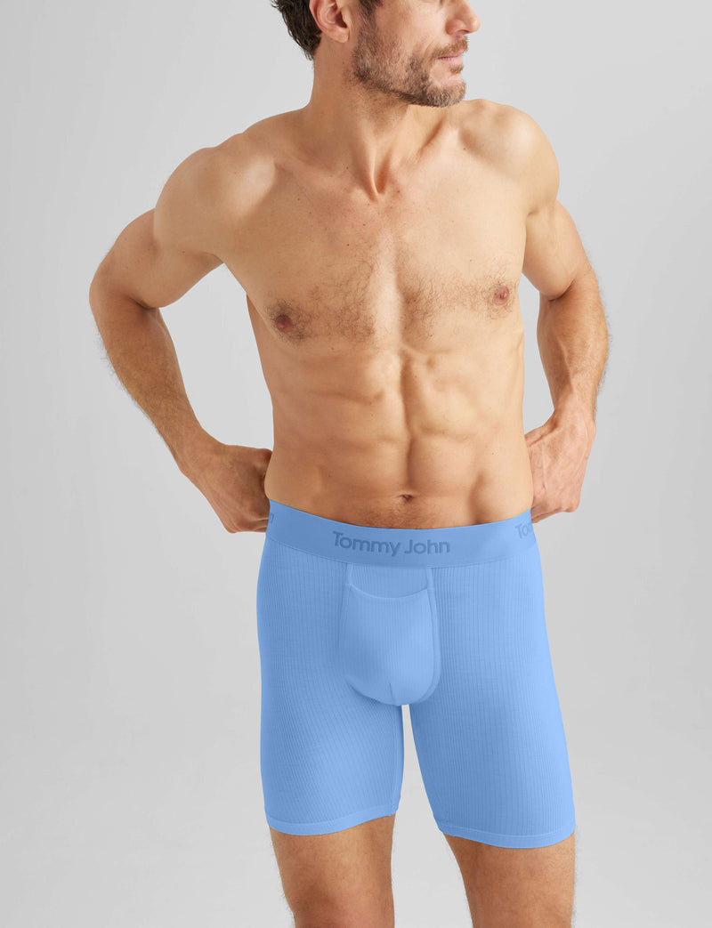 Second Skin Luxe Rib Mid-Length Boxer Brief 6"::Vista Blue Luxe