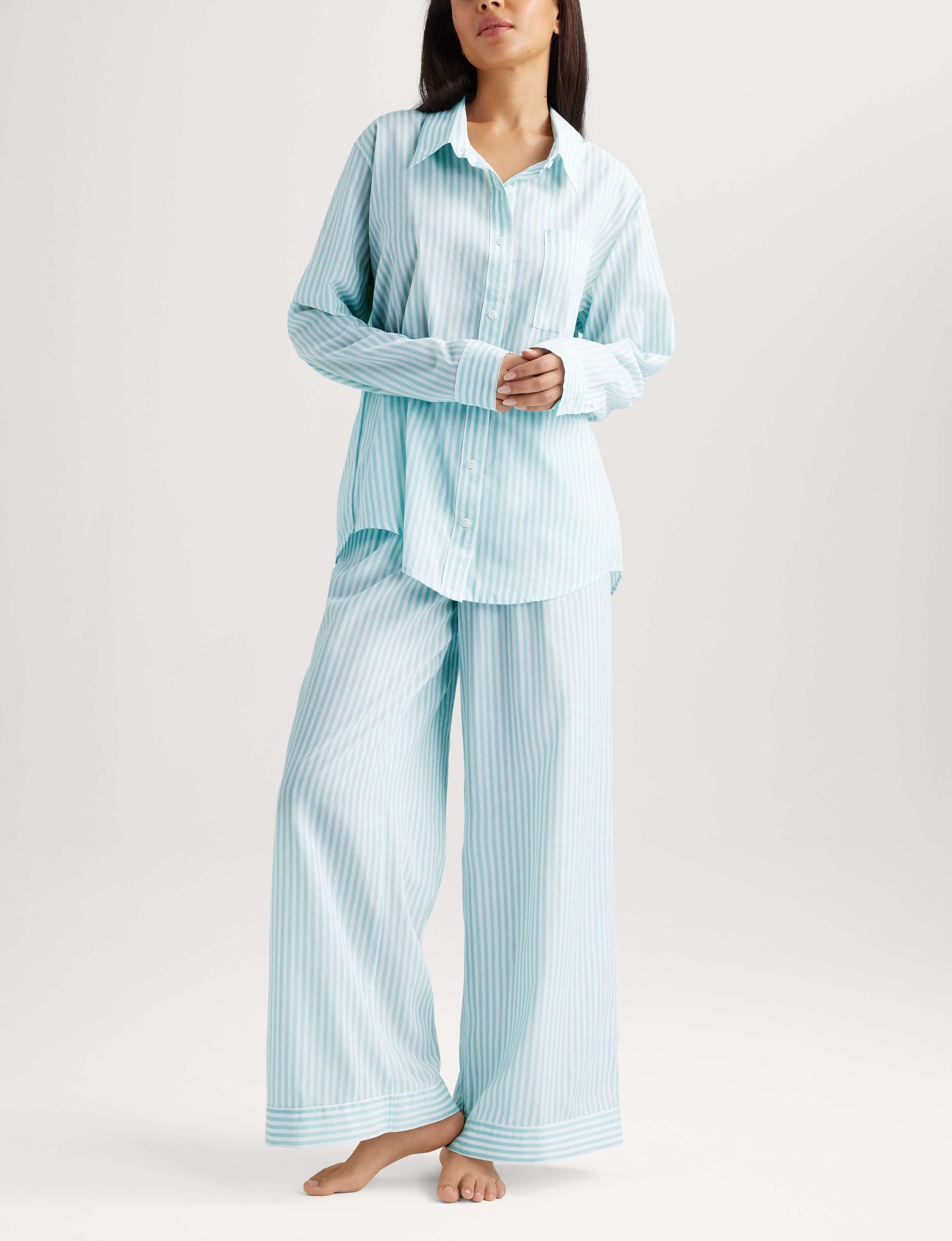 Women's Woven Button Down Shirt & Pant Set