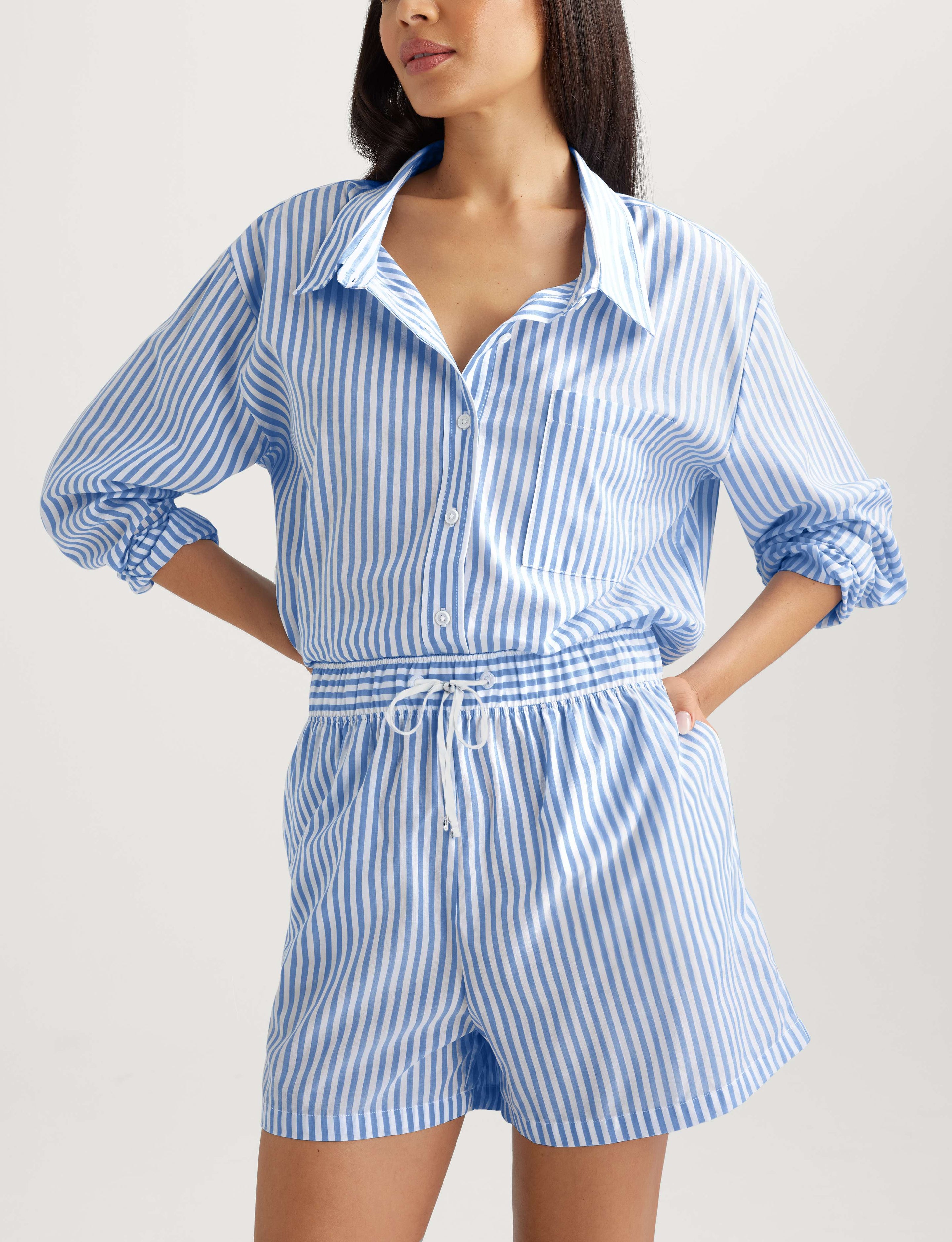 Women's Woven Button Down Shirt & Short Set