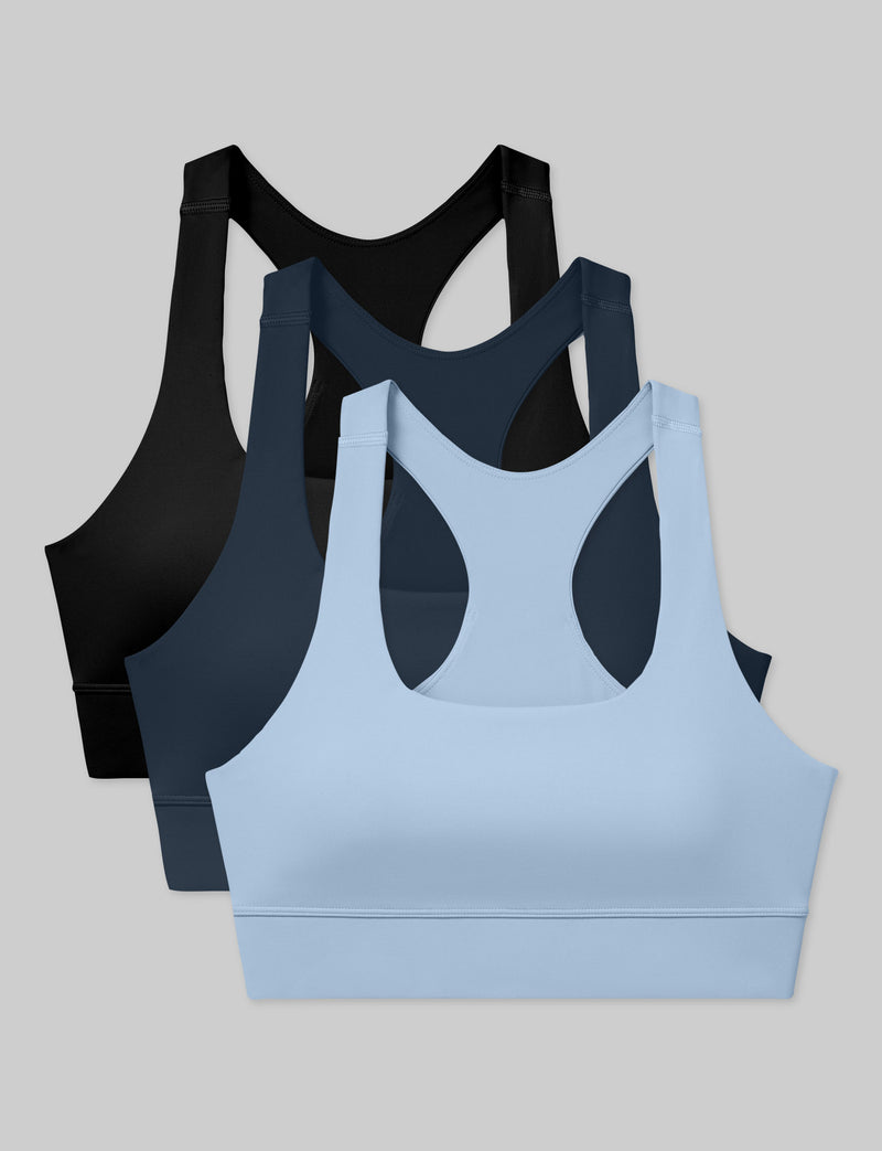 360 Movement Low Impact Sports Bra (3-Pack)::Black/Dress Blues/Cerulean
