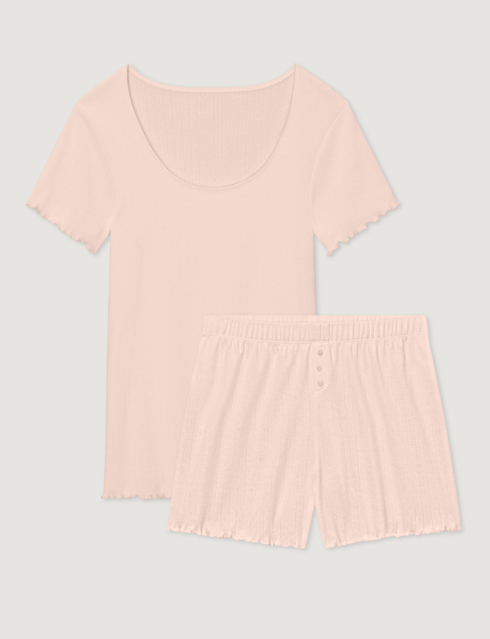 Women's Cotton Pointelle Rib Tee & Short Set