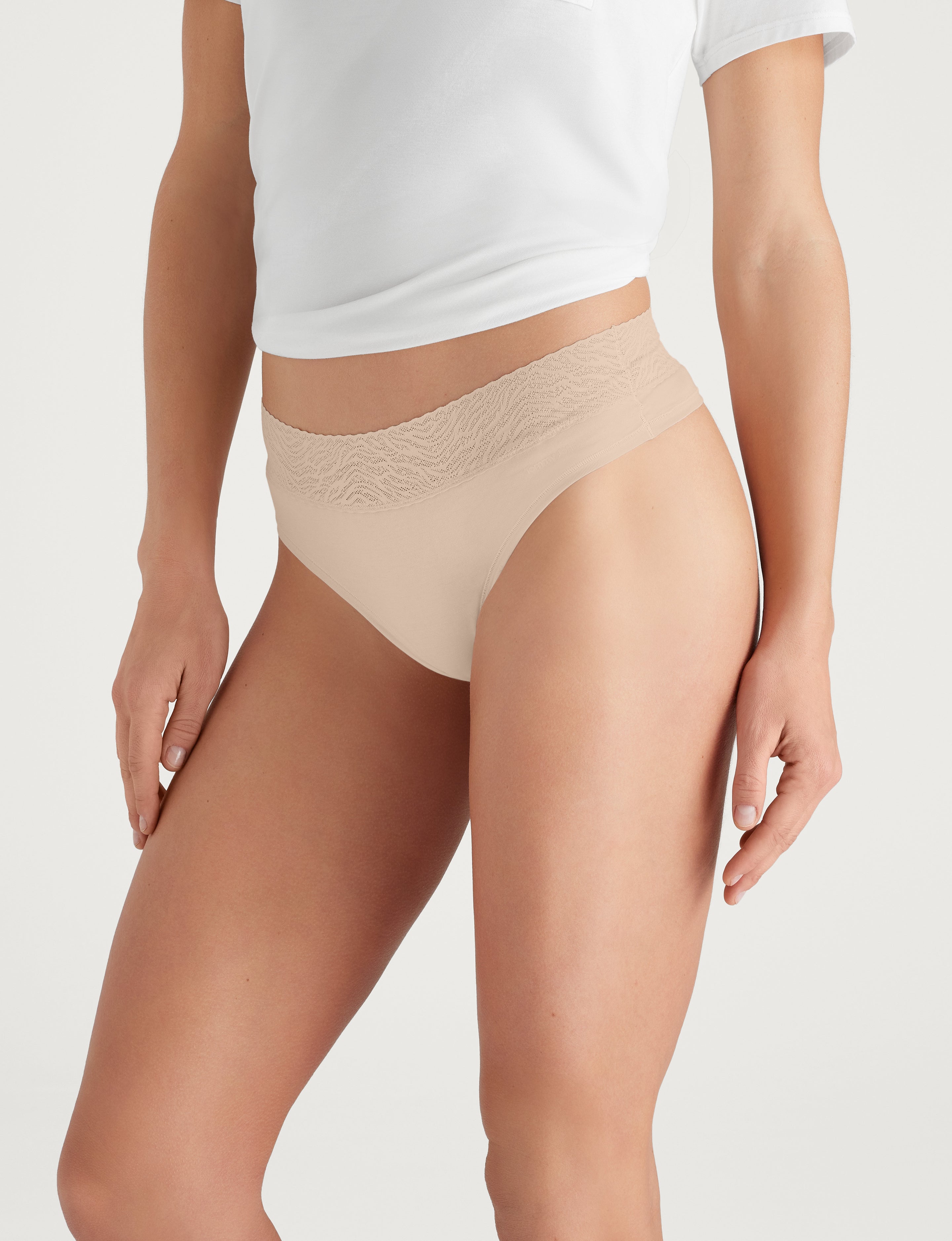 Women's Cool Cotton Thong, Lace Waist (5-Pack)