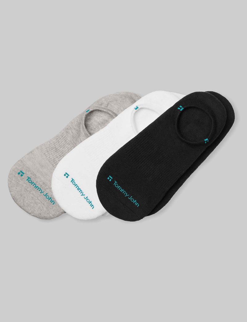 Cushioned No Show Sock (3-Pack)::Light Grey Heather/White/Black