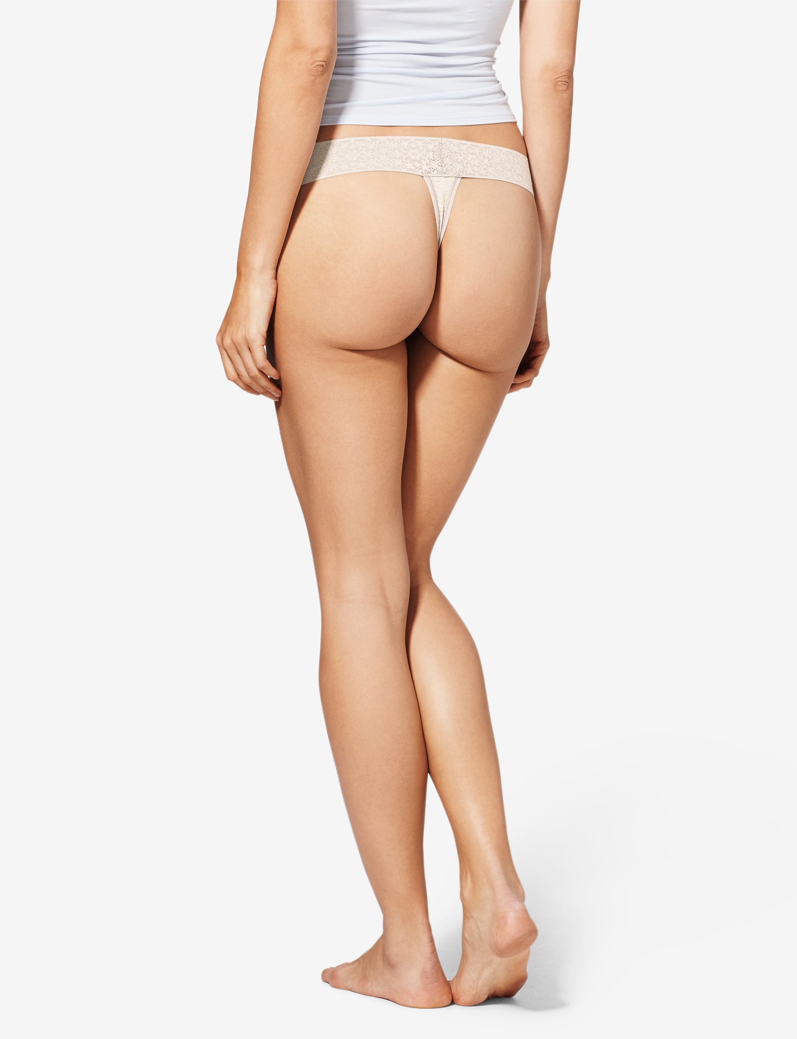 Women's Cool Cotton Thong, Lace Waist