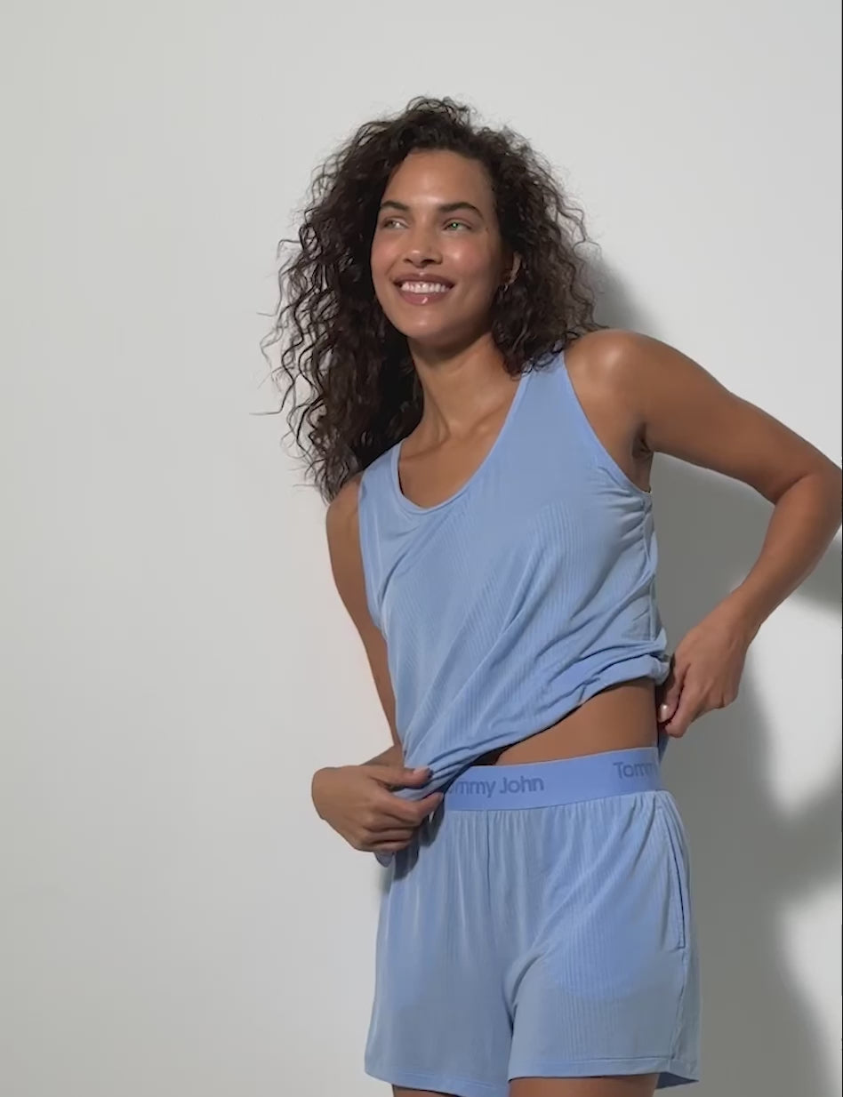 Women's Second Skin Luxe Rib Sleep Tank & Short Set::Vista Blue Luxe