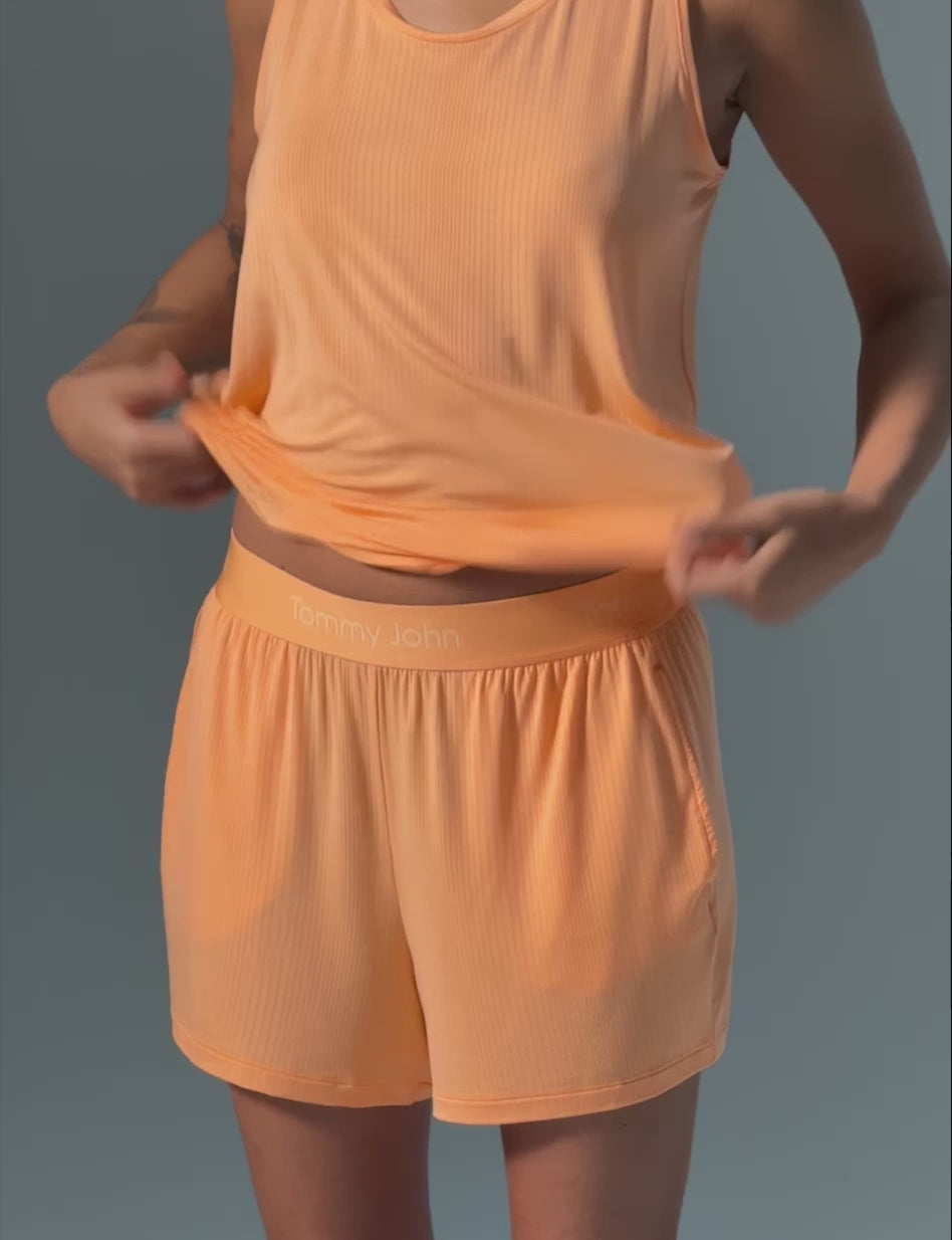 Women's Second Skin Luxe Rib Sleep Short::Cantaloupe Luxe