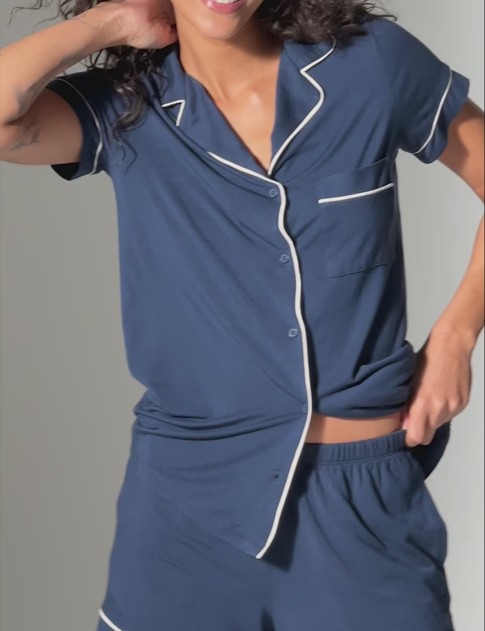 Women's Downtime Pajama Top & Short Set::Dress Blues
