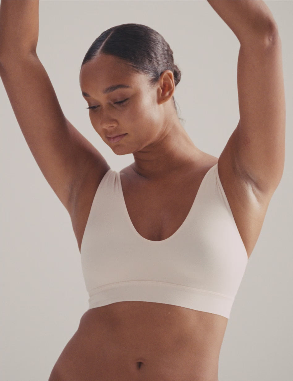 Second Skin V-Neck Bralette & Brief Set::Rosewater