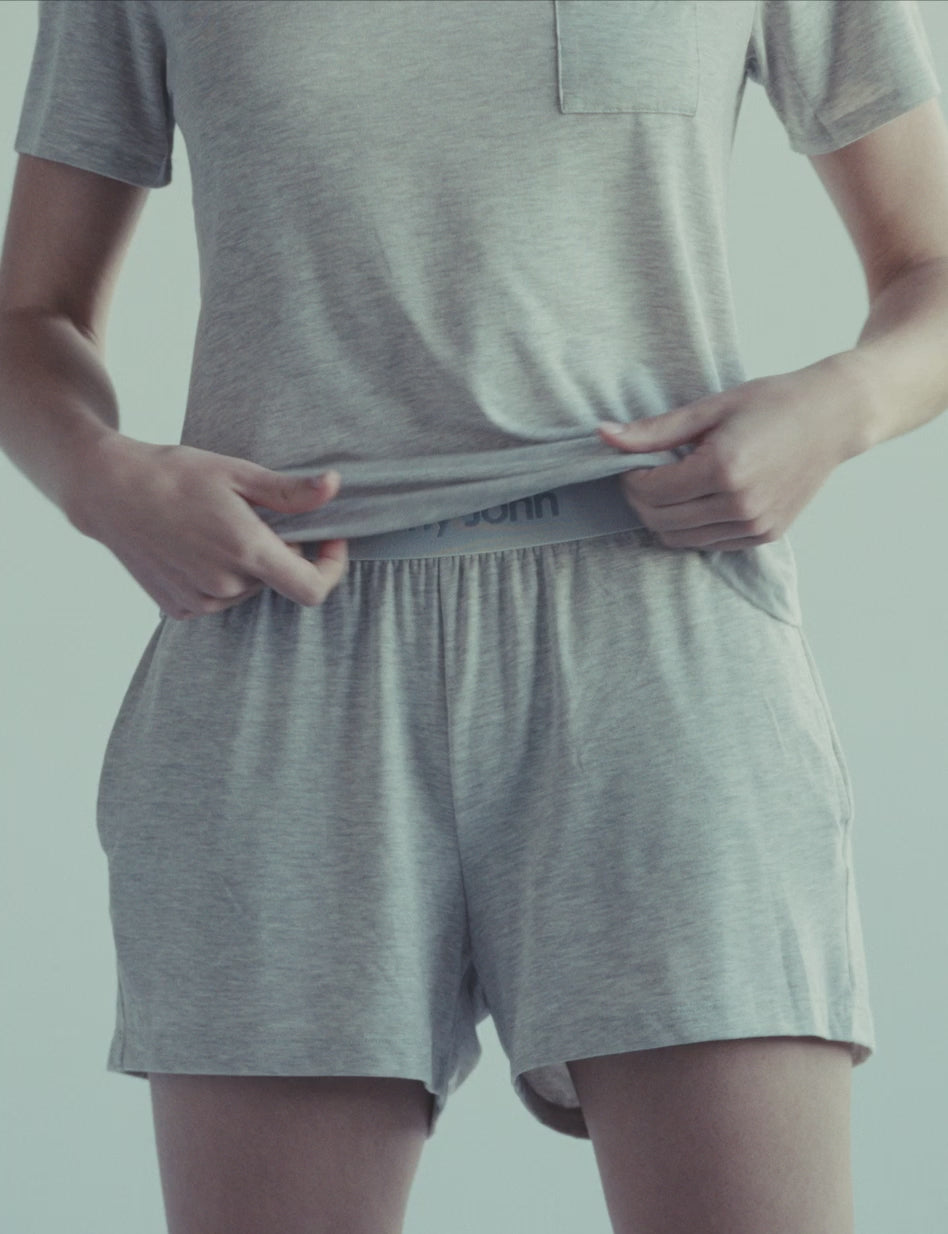 Women's Second Skin Sleep Pocket Tee & Short Set::Dove Heather