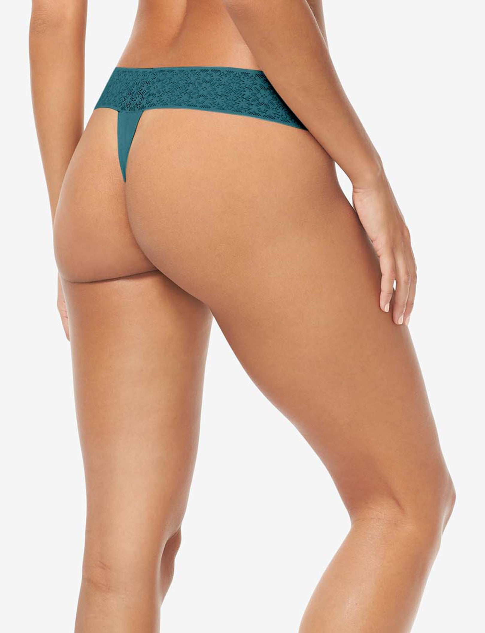 Women's Cool Cotton Thong, Lace Waist