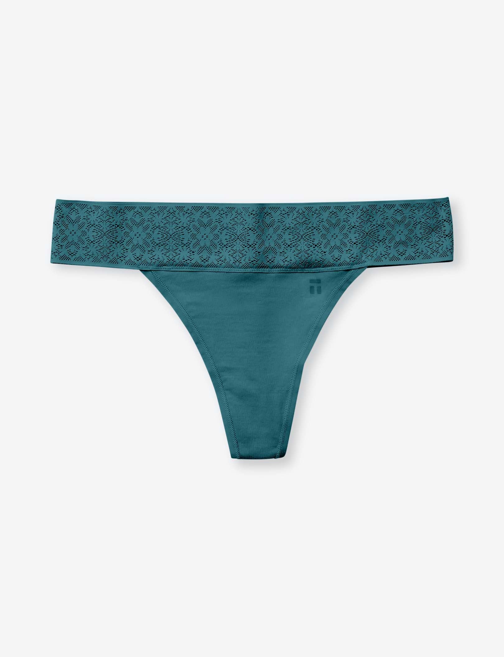 Women's Cool Cotton Thong, Lace Waist