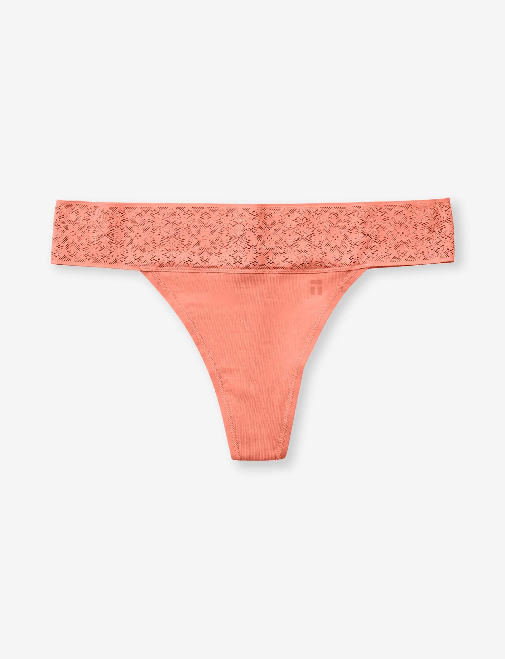 Women's Cool Cotton Thong, Lace Waist