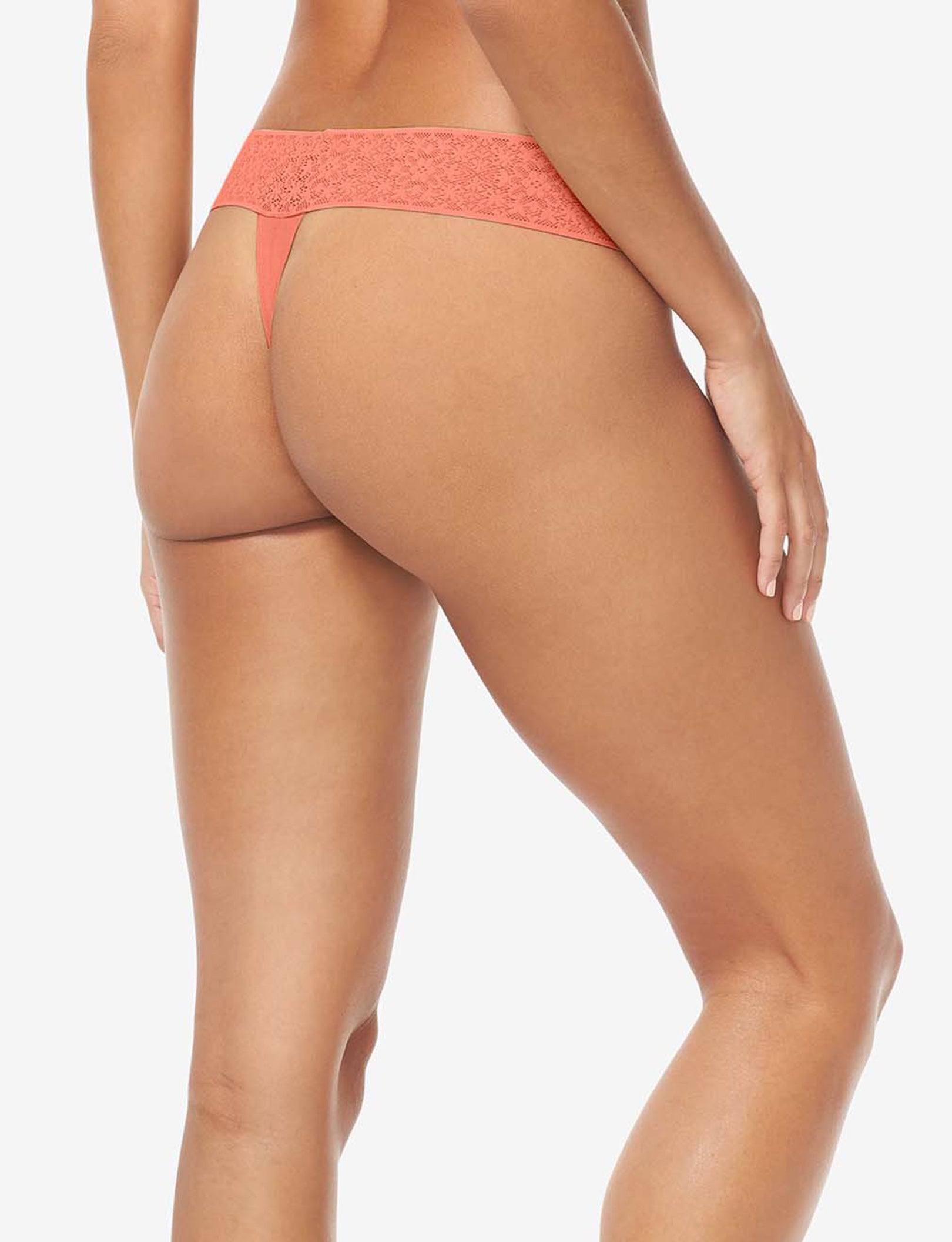 Women's Cool Cotton Thong, Lace Waist