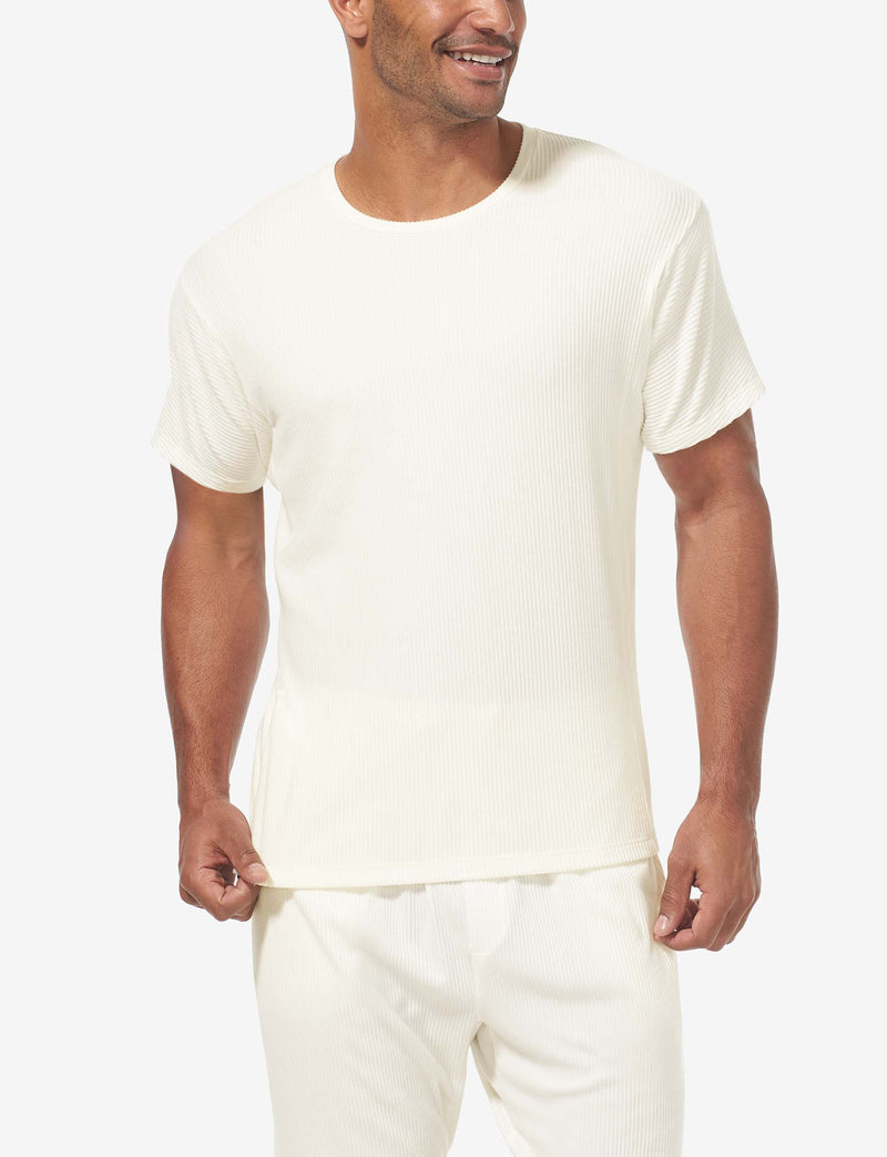 Zen Ribbed Crew Neck Tee::Coconut Milk